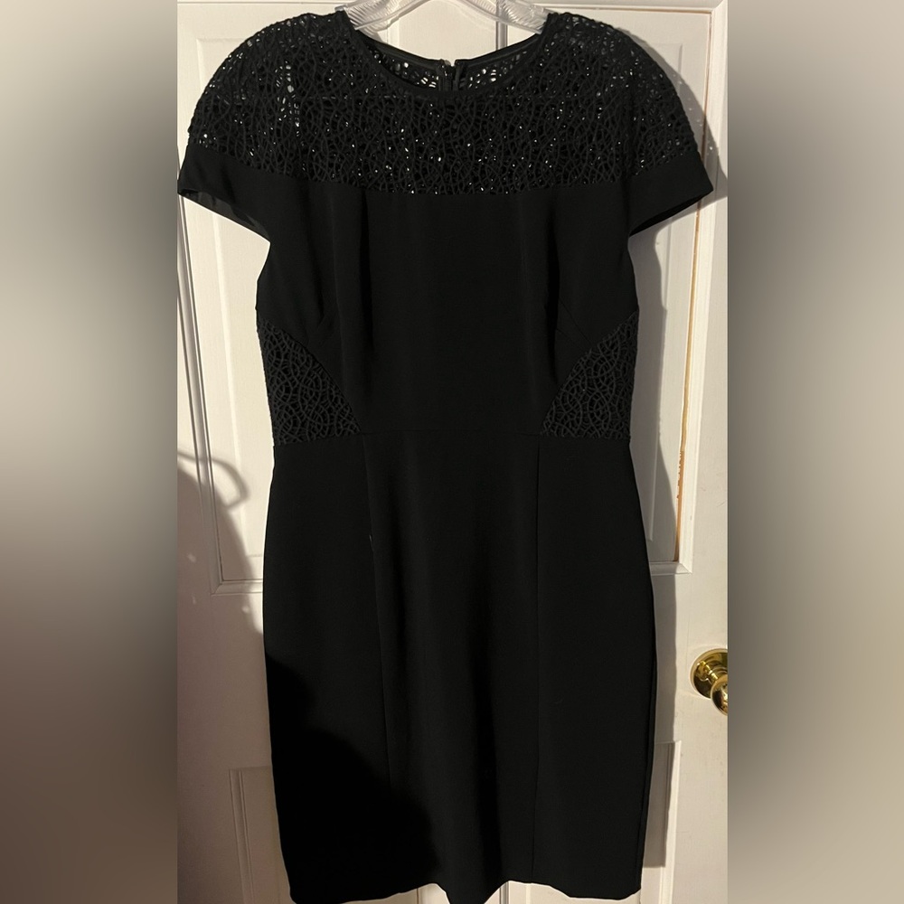 Reiss Black Lace-Detail Cap-Sleeve Mini Dress